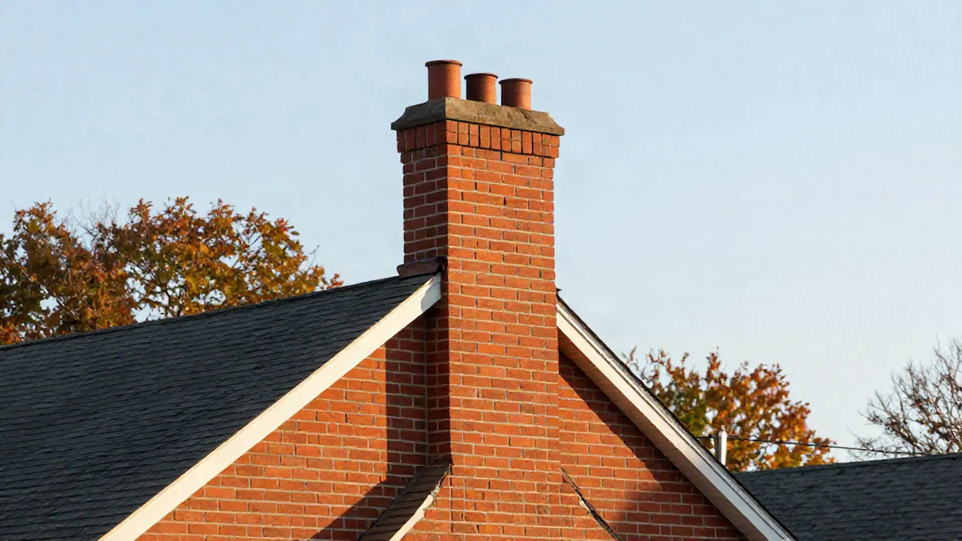Brick chimney on a home served by Birch Run Chimney Sweeps in Philadelphia, PA